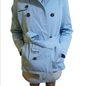 Vintage 1980s Light Blue Double-Breasted Trench Coat By Brooks Brothers LIKE NEW